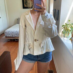 Veronica Beard Draw Cord One Button Linen Jacket